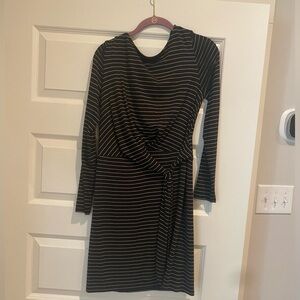 Long sleeve black tie front dress